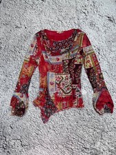 Vintage Y2K Graphic Mesh Top Patchwork Print ...