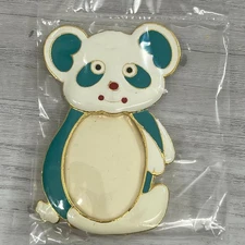 Vintage 24K Gold Plated 2 Toned Enameled Panda Bear Shape Mini 3" Picture Frame