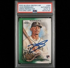 Julio Rodriguez 2022 Allen & Ginter Chrome Green Refractor /99 PSA AUTO 10 POP 1