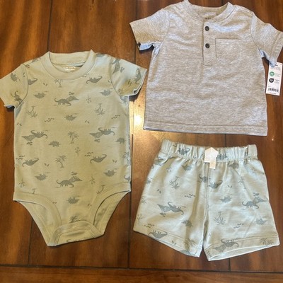 carter's child of mine baby boy Outfit Set Grey & Green Dinosaur Print Size 12 M