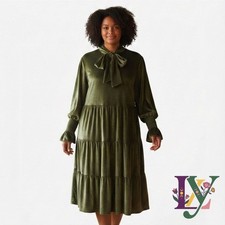 Vintage Green Velvet Tiered Dress Plus Size Bohemian 70s Whimsigoth 3X Ruffle