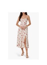 ASTR The Label Ivory Pink Red Floral Pleated Sweetheart Midi Dress Strappy M
