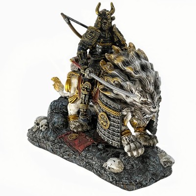 Medieval Ancient White Lion Samurai Warrior Resin Statue Ornament Figurine Cr...