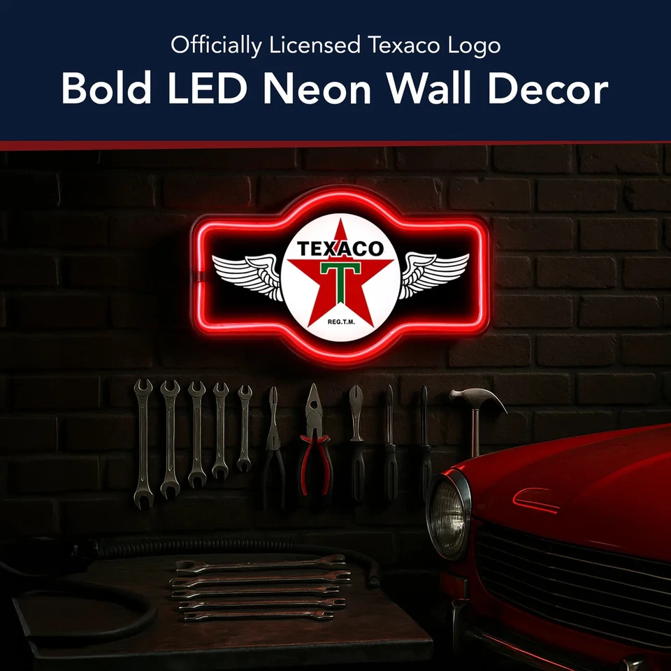 Letrero de pared Texaco gasolina LED neón vintage garaje hombre cueva bar decoración Foto 2 de 4