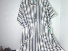 Terra & Sky Ladies Navy White Striped Dress Button up Sleeveless Size 2X  Preppy