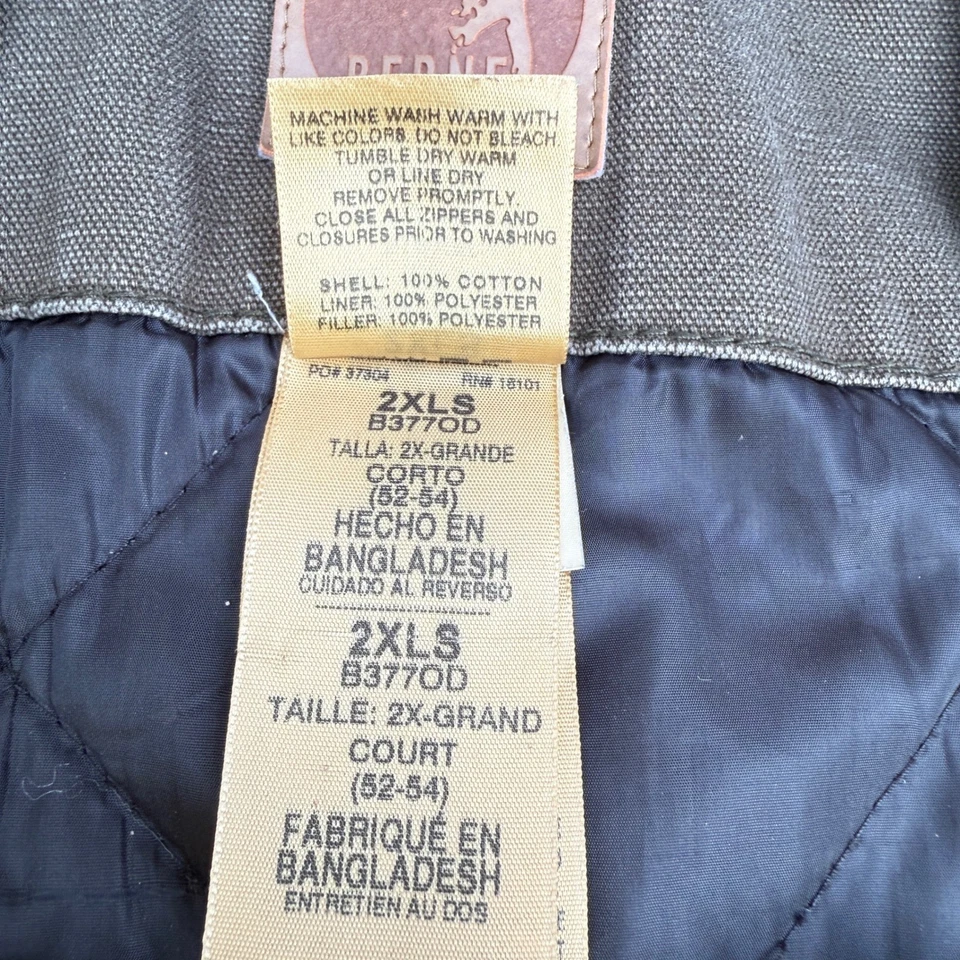 Berne Insulated Duck Canvas Bib Overalls 2X Short B3770D Quilted Lined Workwear - Image 4 of 4