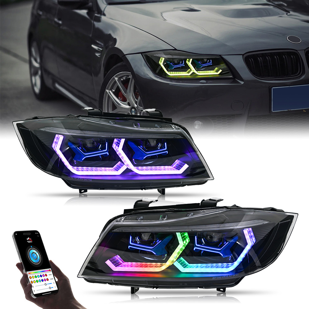 Pair RGB LED Headlights For BMW 3 Series E90 E91 2005-2012