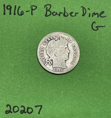 1916-P Barber / Liberty Head Dime 10c Good 90% Silver