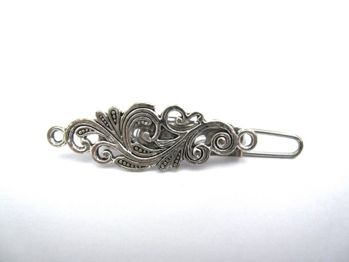 2 extra tiny small silver metal filigree barrette hair clip fine thin hair - Picture 7 of 8