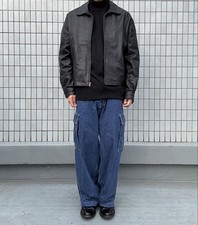 J.CREW leather jacket L VINTAGE black No.ks2317