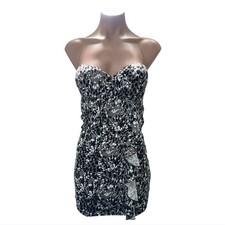 GUESS Strapless Bustier Bodycon Mini Dress Animal Print Ruffle Women’s M NWT
