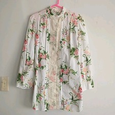 VTG Victoria Secret Gold Label Pajama Top Women S/M Pink Floral Lace Shaby Chic