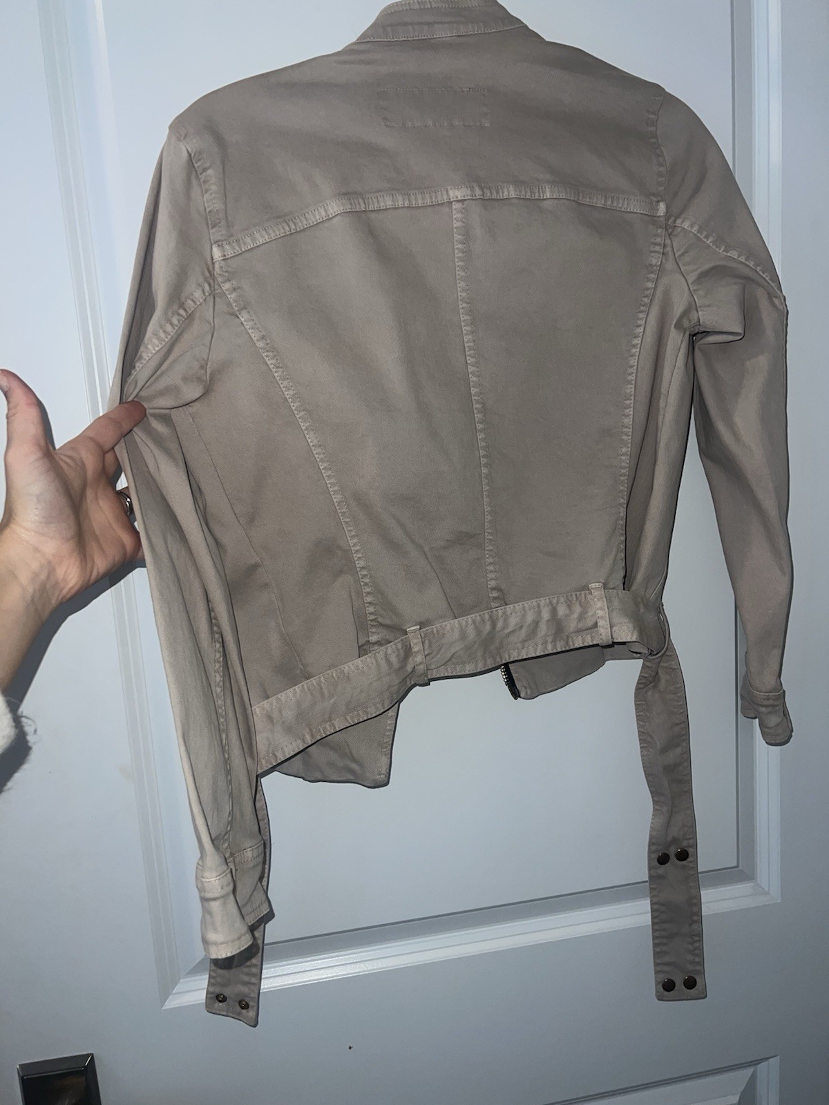 ZARA BASIC Beige Biker Jacket Collared Zipper Bel… - image 4