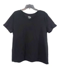 Time and Tru Shirt Women Size 2XL Black Short Sleeve V Neck Lightweight Top