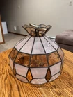 Vintage Tiffany Style Stained Slag Amber Glass Hanging Ceiling Light Shade 17”