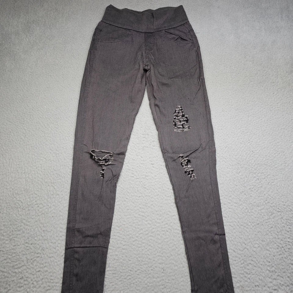 Pantalones Agnes & Dora para mujer pequeños negros pierna ajustada desgastada Foto 4 de 4