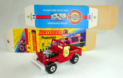Matchbox Superfast Nr. 2B Jeep Hot Rod rot/weiß perfekt ungefaltete Box
