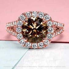 2Ct Round Lab-Created Chocolate Diamond Engagement HaloRing 14K Rose Gold Plated
