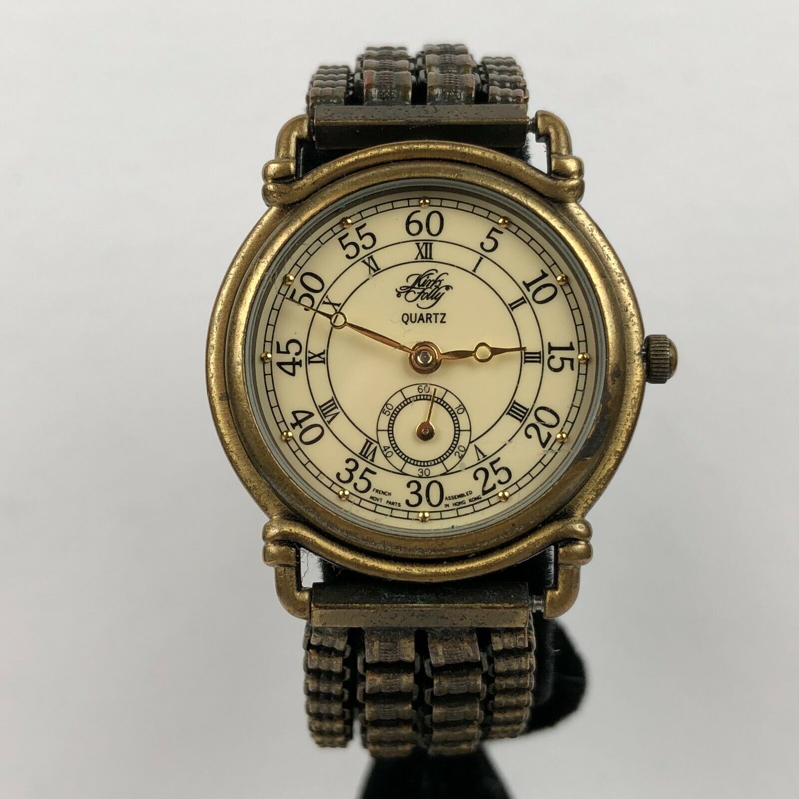 RARE Beautiful Kirks Folly Watch Vintage Bronze-Tone Dual-Dial Chain Link Band