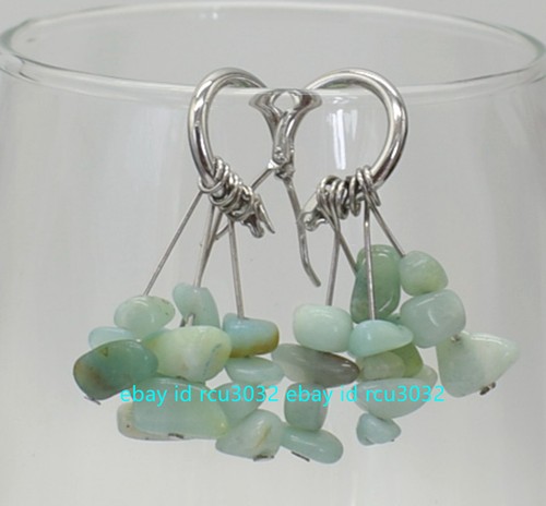 Natural Amazonite Gemstone Irregular Chip Gravel Dangle Leverback Earrings - Picture 9 of 12