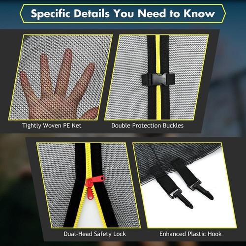 Costway Trampoline Parts 10' Safety Net Replacement Double-Headed Zipper Black - Picture 2 of 4
