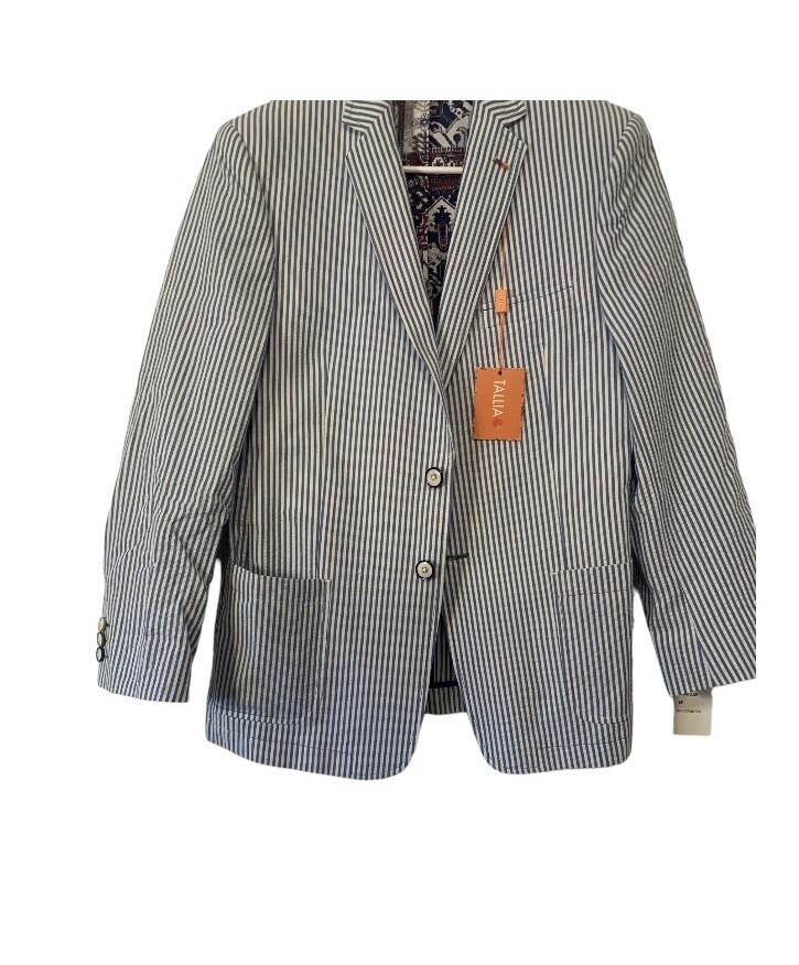Tallia NWT Boys Blue Striped Single Breasted Cotton Blazer Size 16R