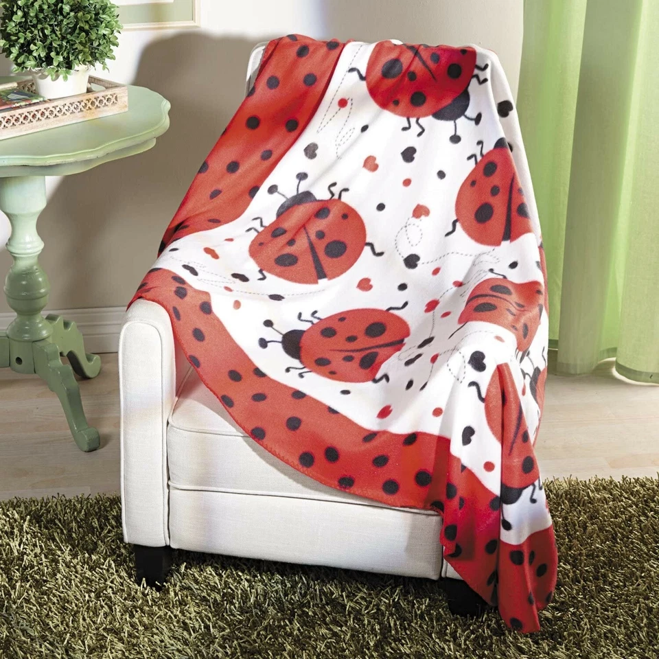 Ladybug Fleece Throw Blanket - Lightweight Super Soft Cozy Luxury Duvet Cover - Image 2 of 4