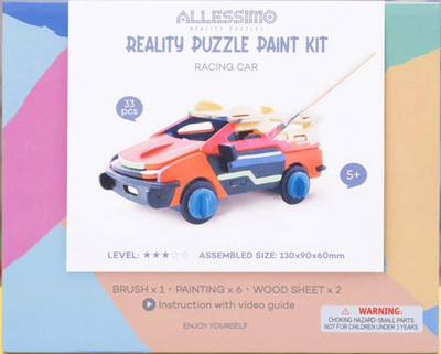 Allessimo Reality Puzzle Paint Kit Racing Car 3D Wooden Model Toy STEM STEAM Set