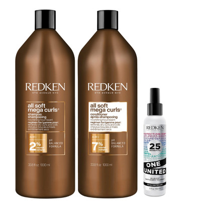 Redken All Soft Mega Curls Shampoo, Conditioner, & One United Spray 5oz Set