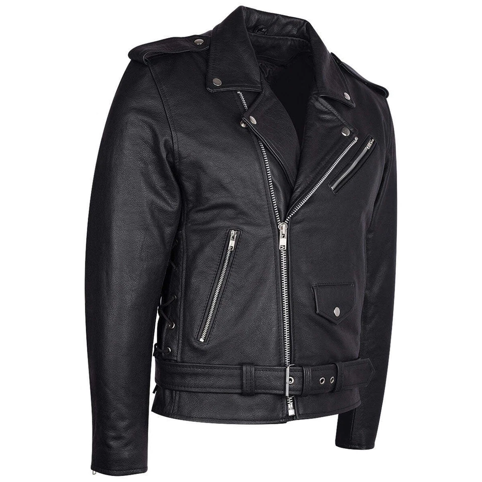 Mens Eagle Embossed Live To Ride- Ride To Live Classic Leather Motorcycle Jacket Foto 3 de 4