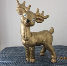 Vintage Christmas Ceramic Reindeer Kimple Mold Gold 1986 With Patina 10''