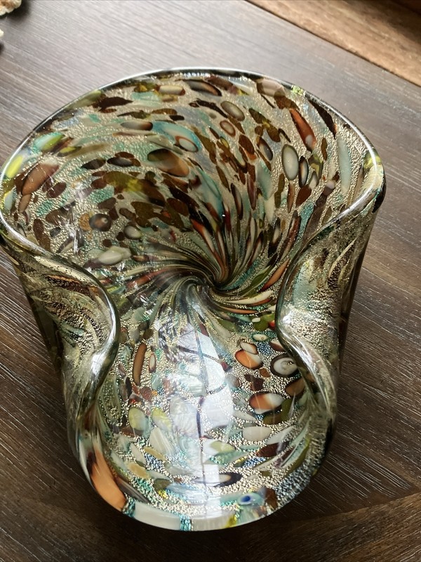 Vintage Hand-Blown Murano Style Art Glass Bowl Ashtray Multicolor Tutti Fruitti