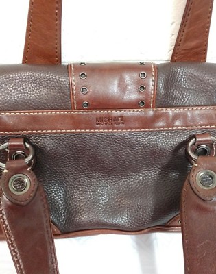 MICHAEL KORS Vintage BROWN LEATHER METALLIC PUNCH HOLES SATCHEL HANDBAG PURSE 