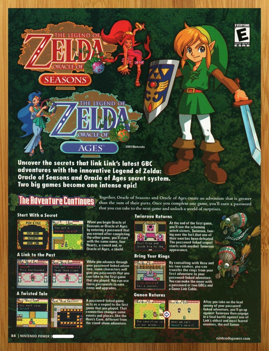 2001 Zelda Oracle of Seasons/Ages GBA Print Ad/Poster Official 