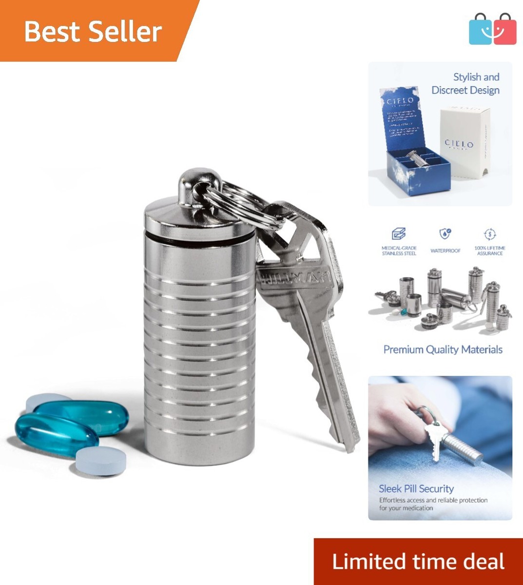 Nitroglycerin Keychain Pill Holder, Waterproof Stainless Steel