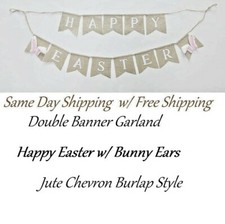 Easter Bunny Ears Double Garland Easter Decor Burlap Style Chevron