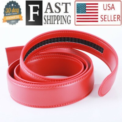 3.5cm 1 3/8 inch slide Automatic Belt Strap Leather Click Luck Red ONLY STRAP.