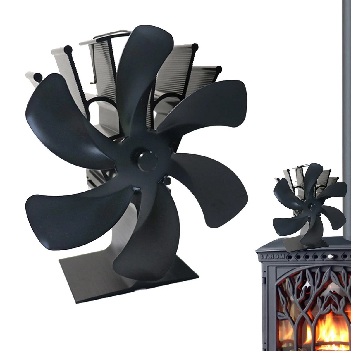 Large 6 Blade Heat Powered Stove Eco Fan Ultra Quiet | eBay