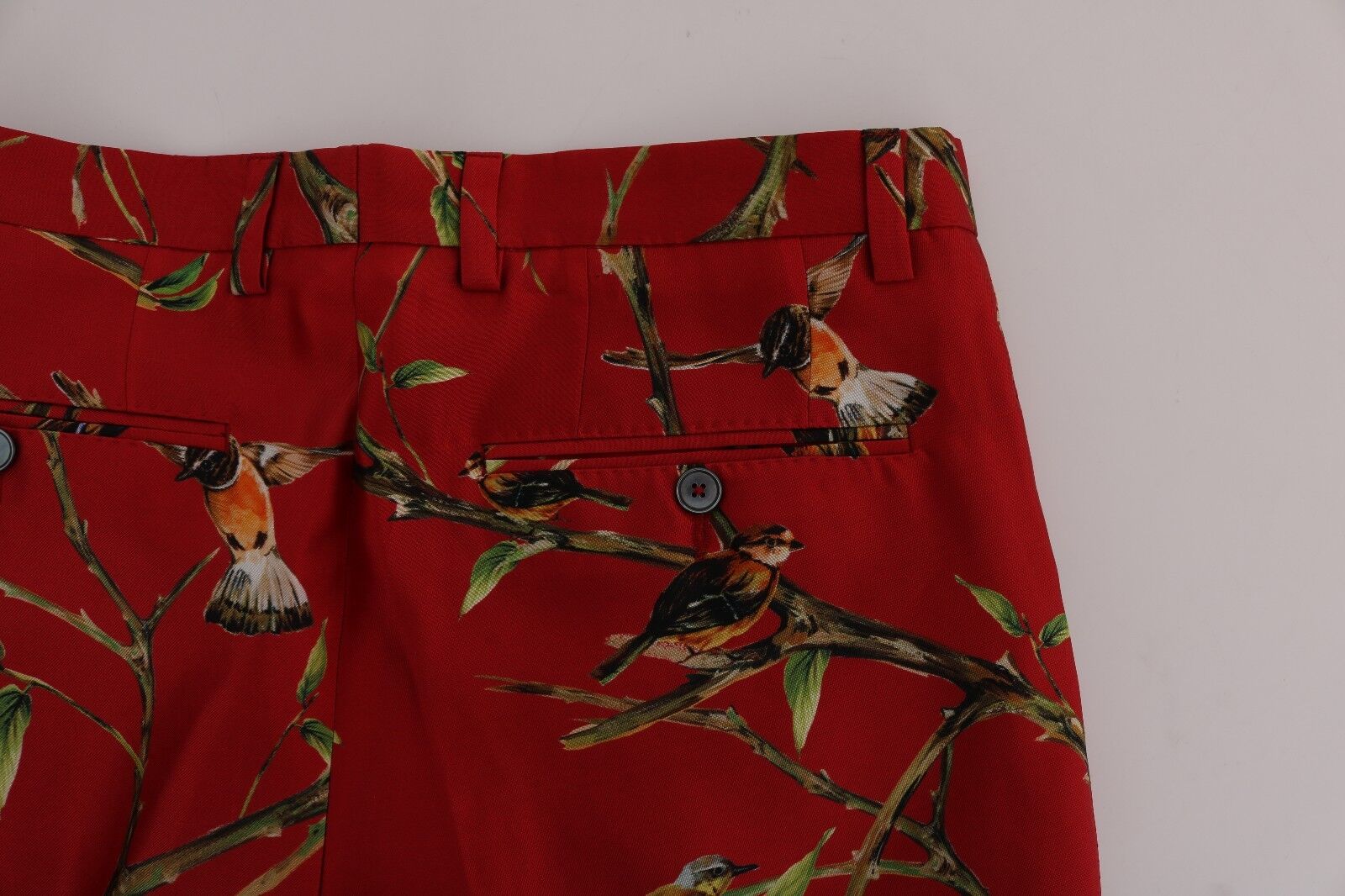 DOLCE & GABBANA Pants Red Silk Bird Print Dress Formal s. IT46 / W32 RRP  $1900