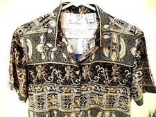 VTG 90S M BLACK GRAY GRUNGE BAROQUE SCROLL PRINT BUTTON DOWN SHIRT BLOUSE WOMEN