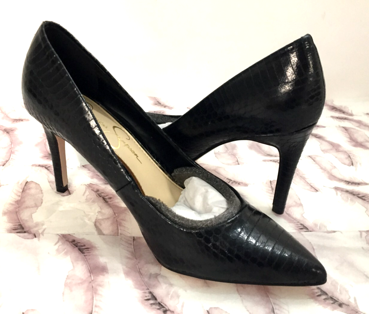 Black Pump Shoes Carpena Faux Snakeskin Jessica Simpson 3 1/4 inch