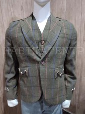 Custom Made Scottish Traditional Green Tweed Argyll Kilt Jacket and Waistcoat
