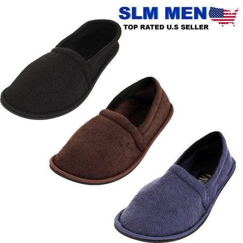 Easy USA Men's Terry Slip on House Slippers, Brown