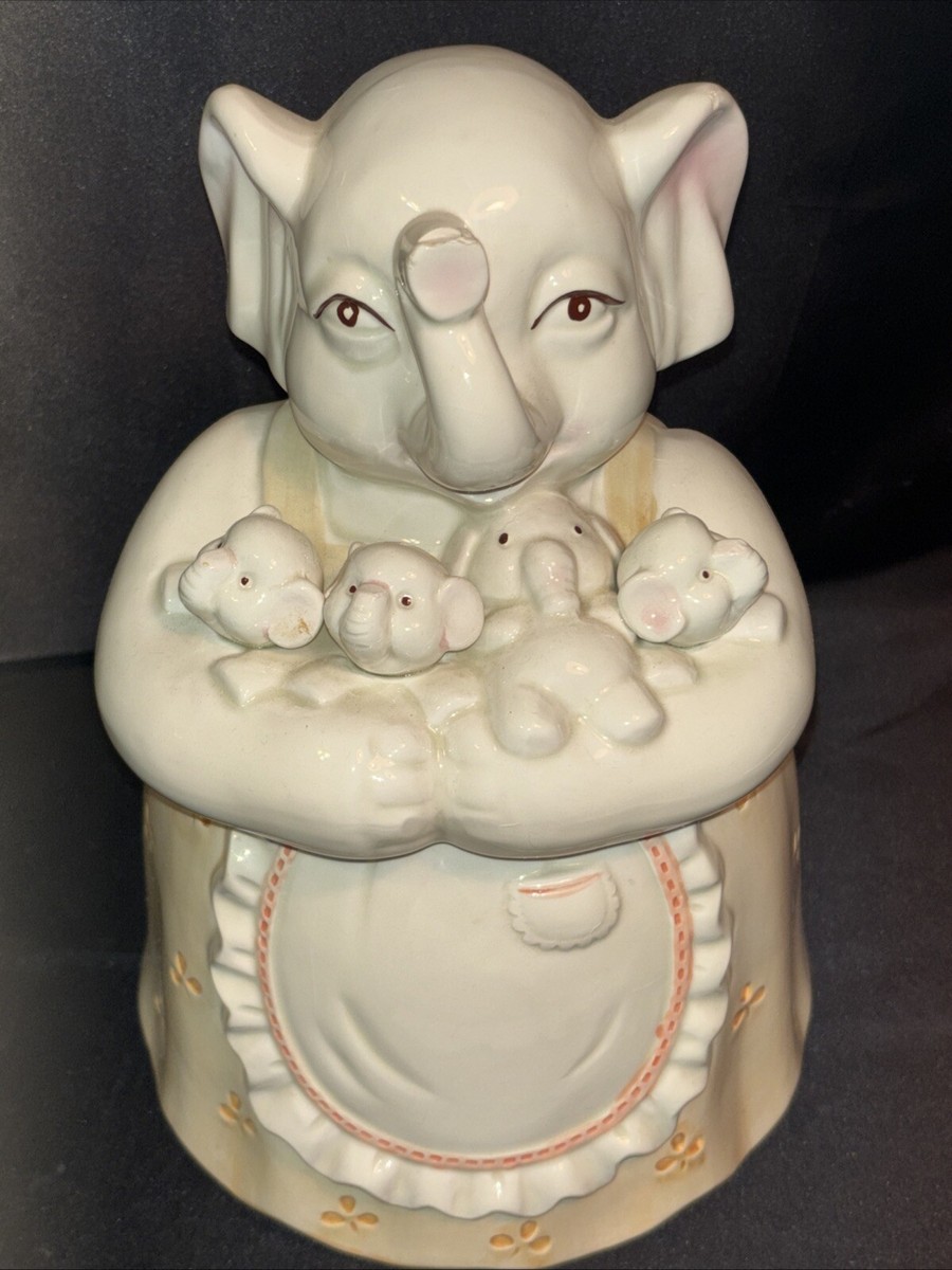 Vintage Royal Sealy Cookie 11” Jar Mother Elephant Holding Babies