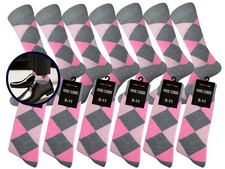 12-6-3-1 DRESS SOCKS PINK GRAY ARGYLE DIAMOND UNISEX COTTON SOCKS 9-11
