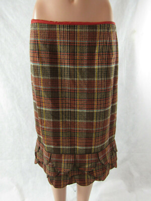David Meister Plaid Scalloped Edge Skirt SZ 8