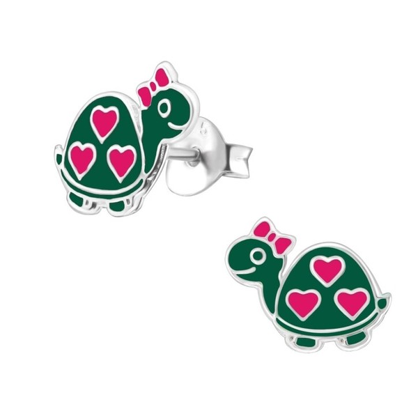 1 Paar Ohrringe Ohrstecker 925 Sterling Silber SchildkröTe Mit Herzen-image