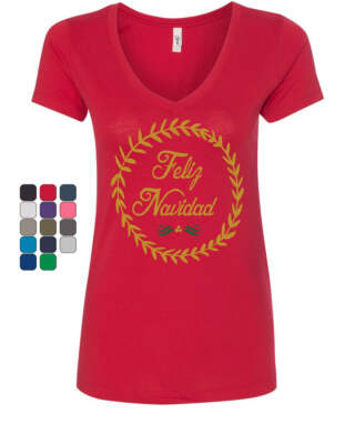 Feliz Navidad Women's V-Neck T-Shirt Merry Christmas Jingle Bells Santa Xmas