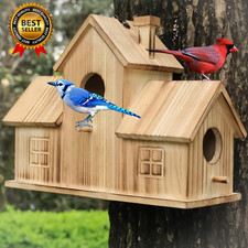 Bird Houses for Outside,Outdoor 3 Hole Bird House Room for 3 Bird Families Blueb