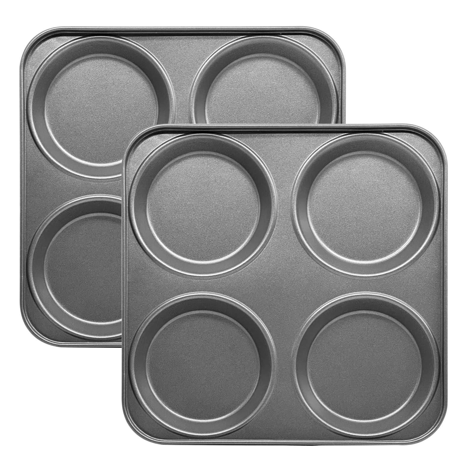 Set of 2 4-Cup Nonstick Muffin Top Pudding Pan for Hamburger, Eggs, Sandwiches